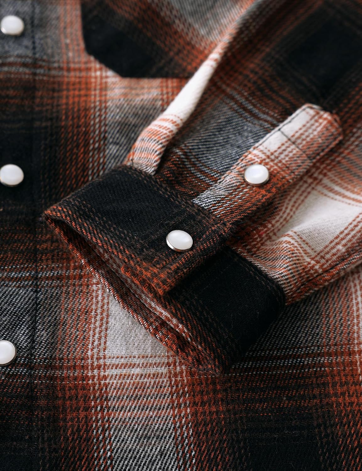 Boys' Western Plaid Long-Sleeve Pearl-Snap Shirt - Brown Red Black - shared-detail-3