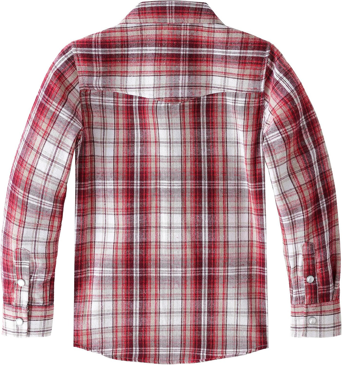 Boys' Western Plaid Long-Sleeve Pearl-Snap Shirt - Burgundy - back