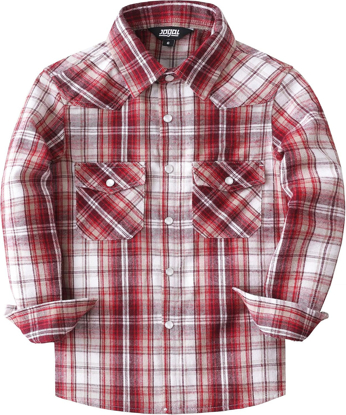 Boys' Western Plaid Long-Sleeve Pearl-Snap Shirt - Burgundy - front