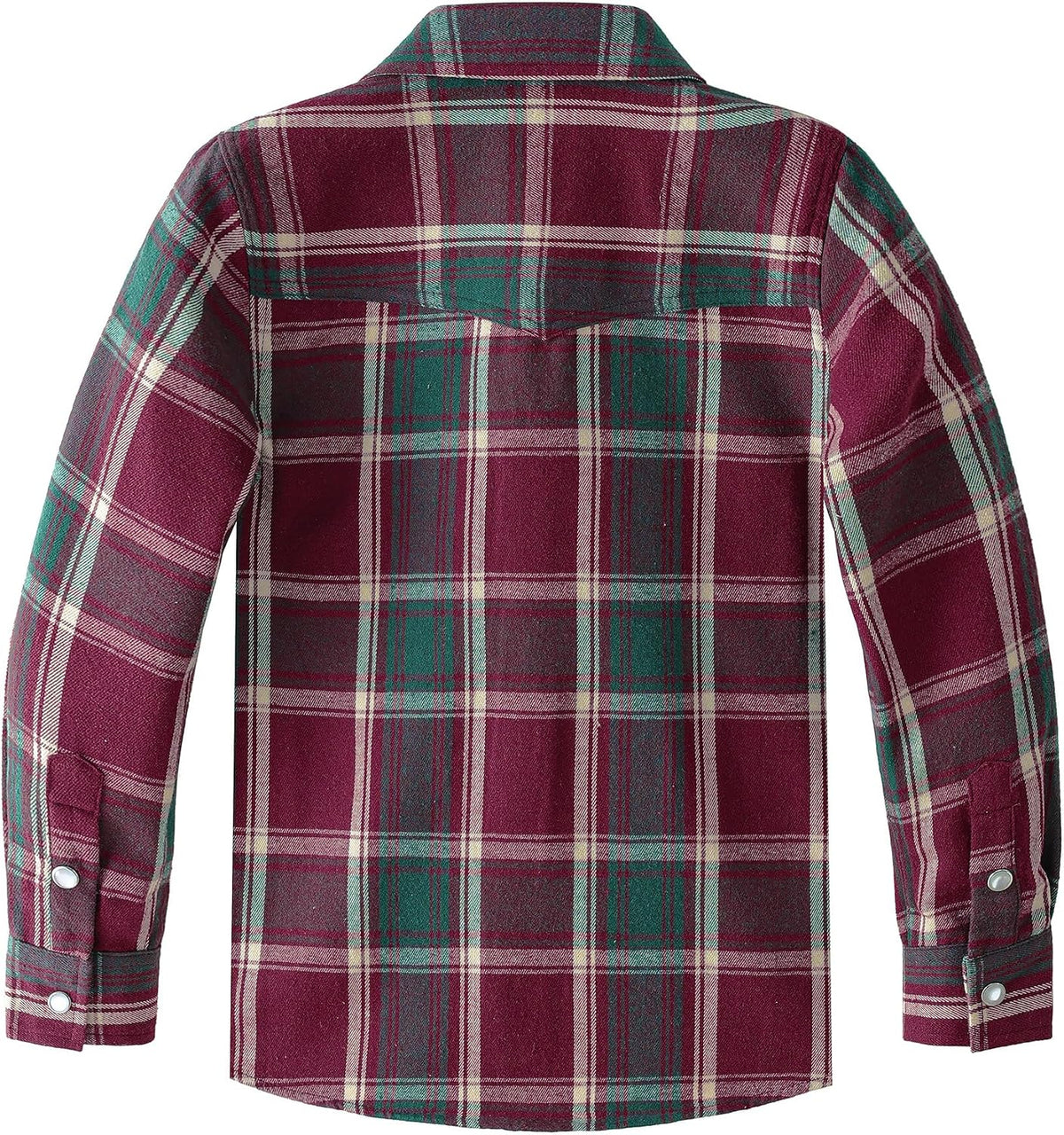 Boys' Western Plaid Long-Sleeve Pearl-Snap Shirt - Burgundy Green - back