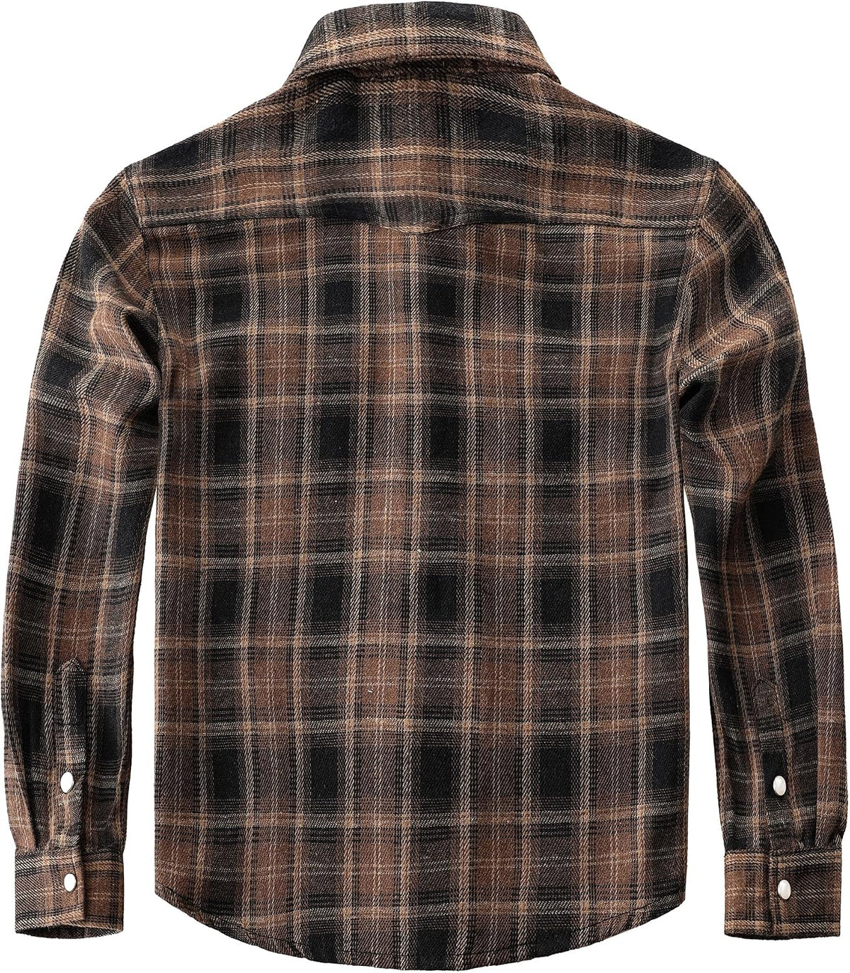 Boys' Western Plaid Long-Sleeve Pearl-Snap Shirt - Deep Khaki - back