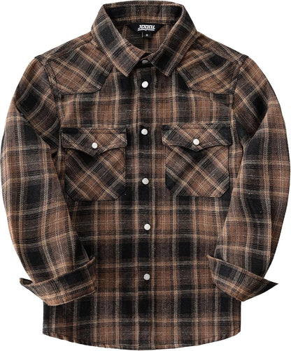 Boys' Western Plaid Long-Sleeve Pearl-Snap Shirt - Deep Khaki - front