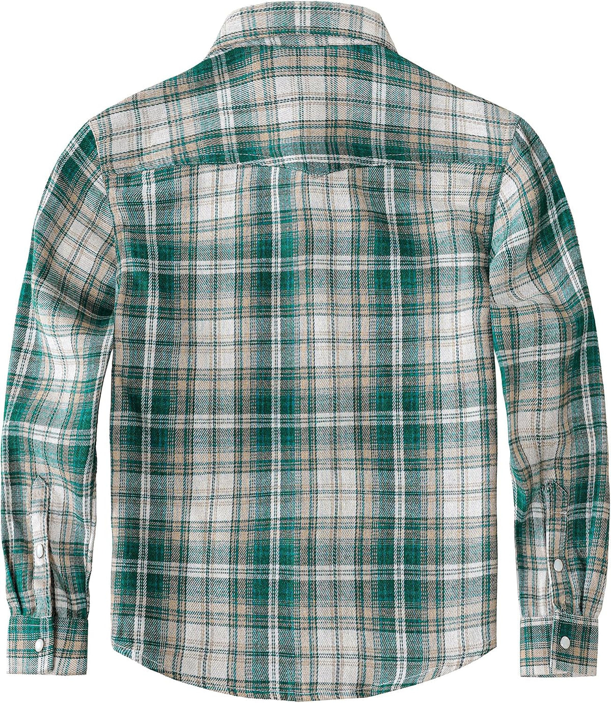 Boys' Western Plaid Long-Sleeve Pearl-Snap Shirt - Green Beige - back