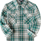 Boys' Western Plaid Long-Sleeve Pearl-Snap Shirt - Green Beige - front