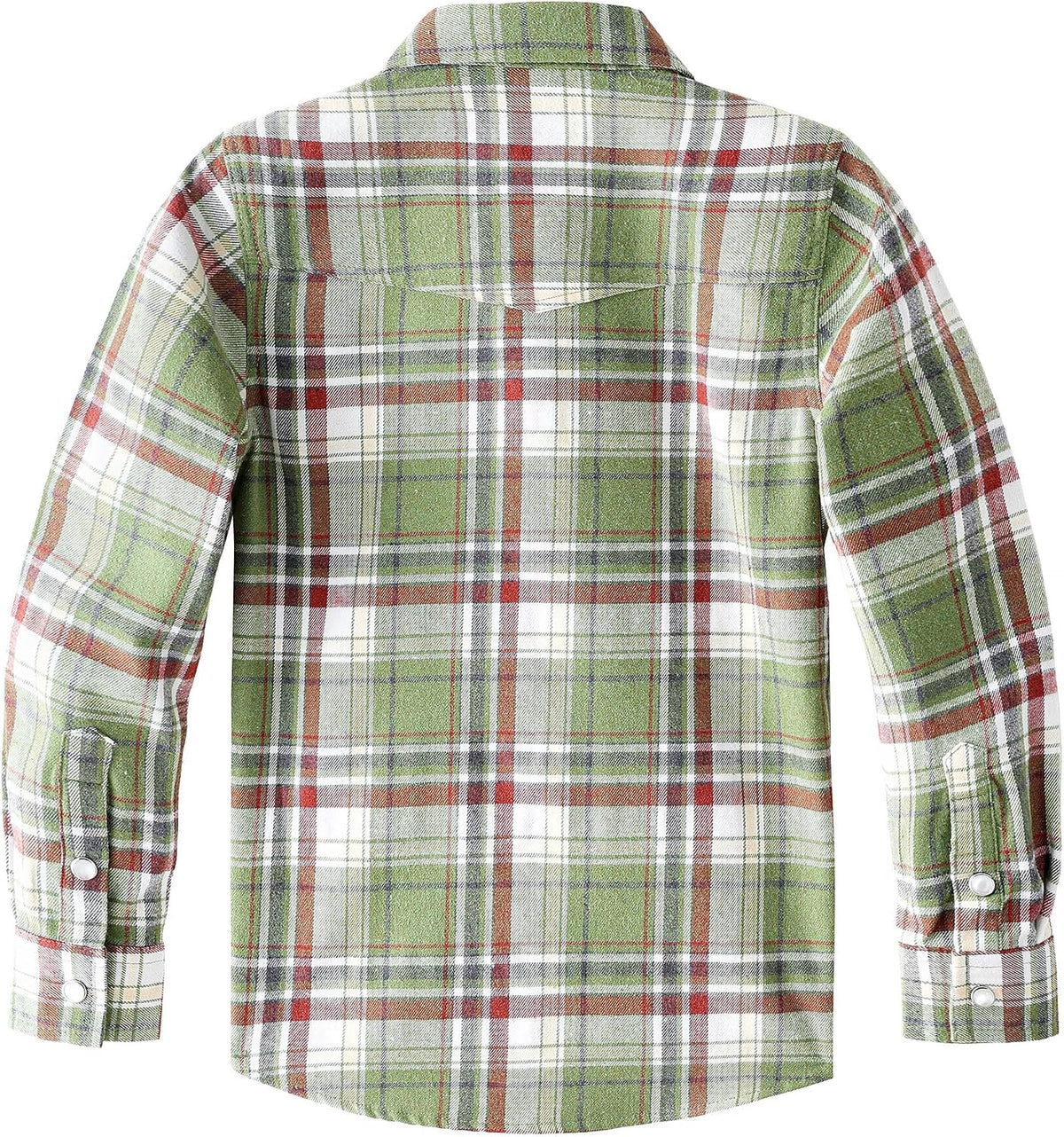 Boys' Western Plaid Long-Sleeve Pearl-Snap Shirt - Green Orange - back