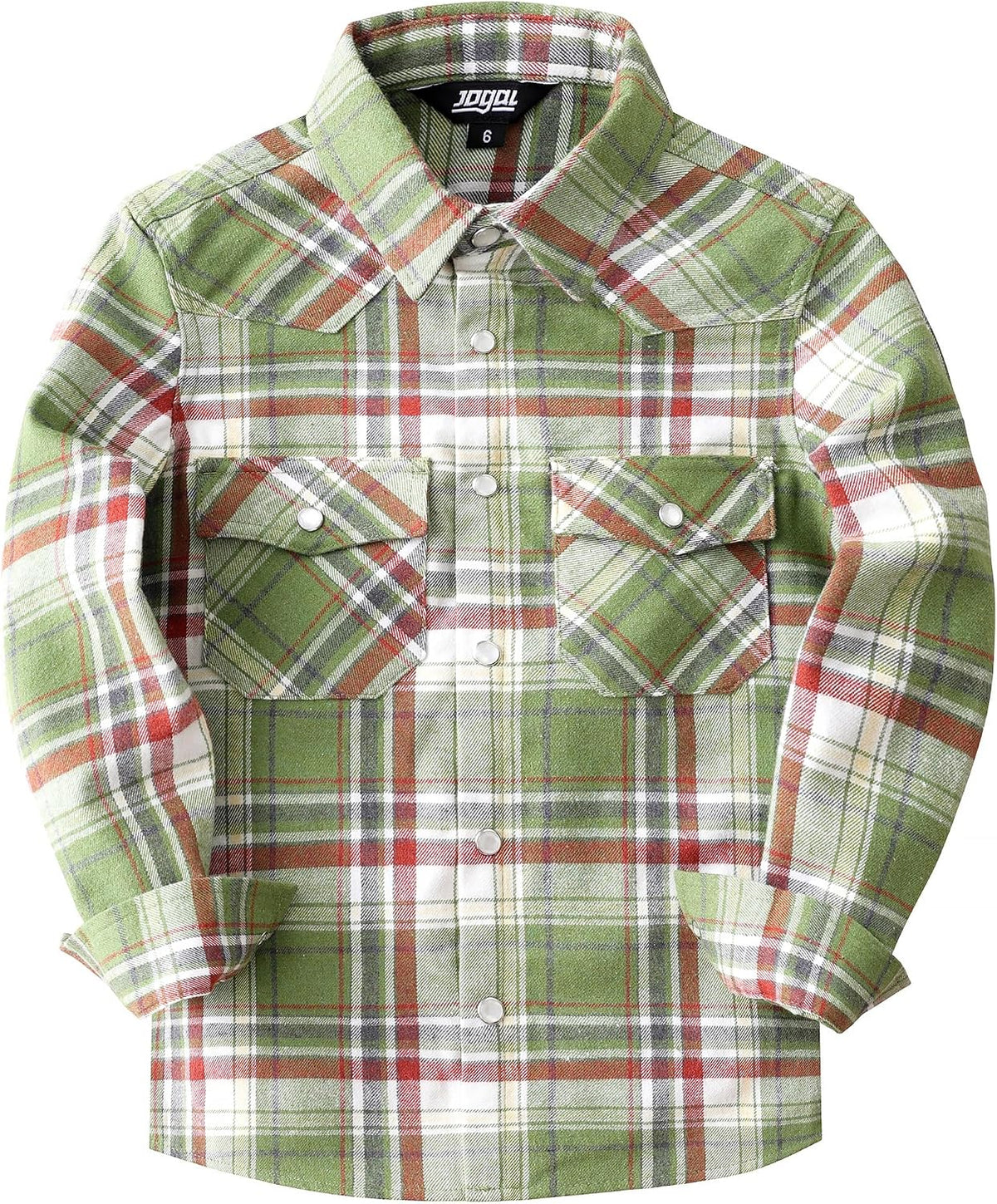 Boys' Western Plaid Long-Sleeve Pearl-Snap Shirt - Green Orange - front