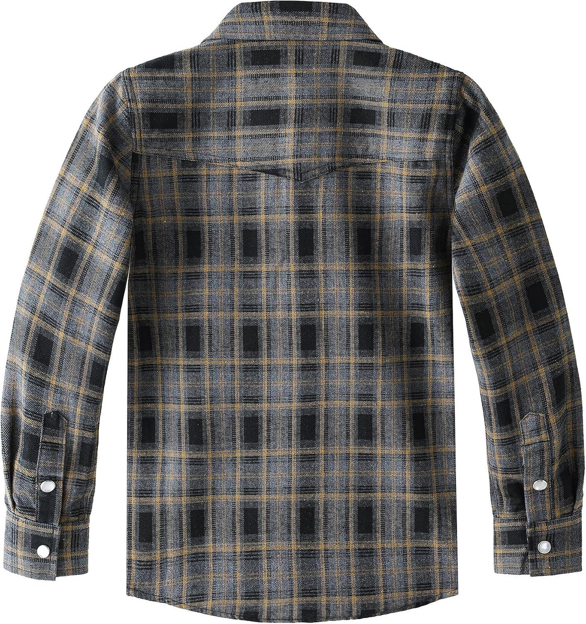 Boys' Western Plaid Long-Sleeve Pearl-Snap Shirt - Grey Black - back