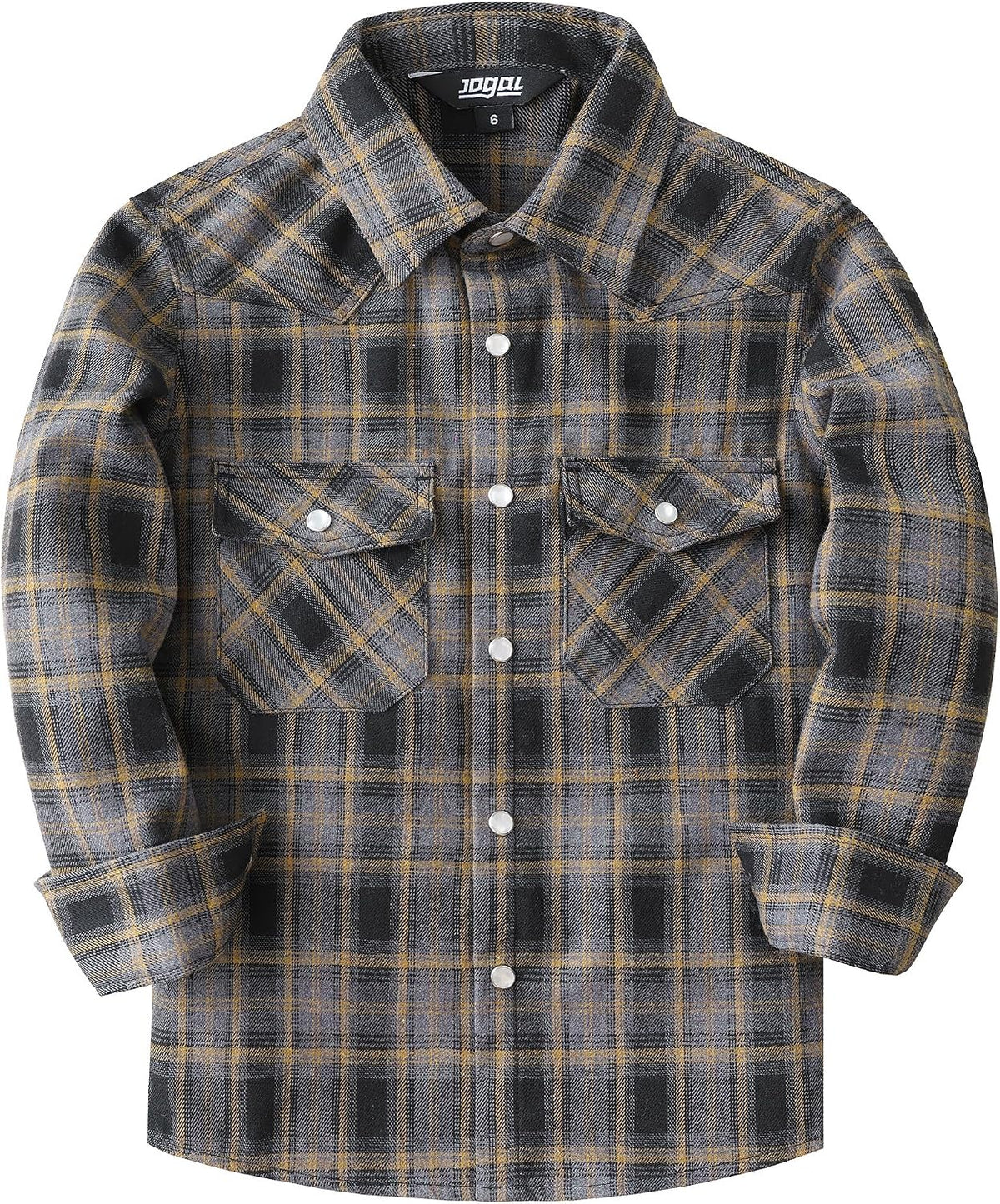 Boys' Western Plaid Long-Sleeve Pearl-Snap Shirt - Grey Black - front