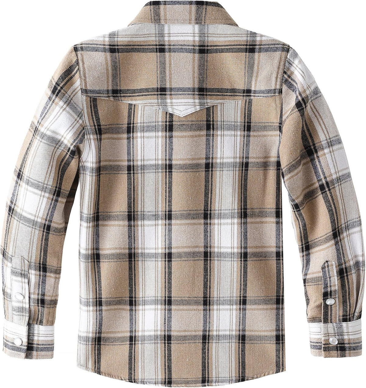 Boys' Western Plaid Long-Sleeve Pearl-Snap Shirt - Khaki White - back