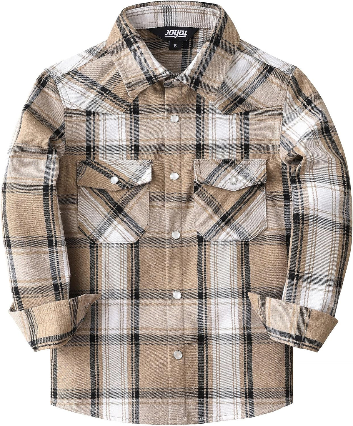 Boys' Western Plaid Long-Sleeve Pearl-Snap Shirt - Khaki White - front