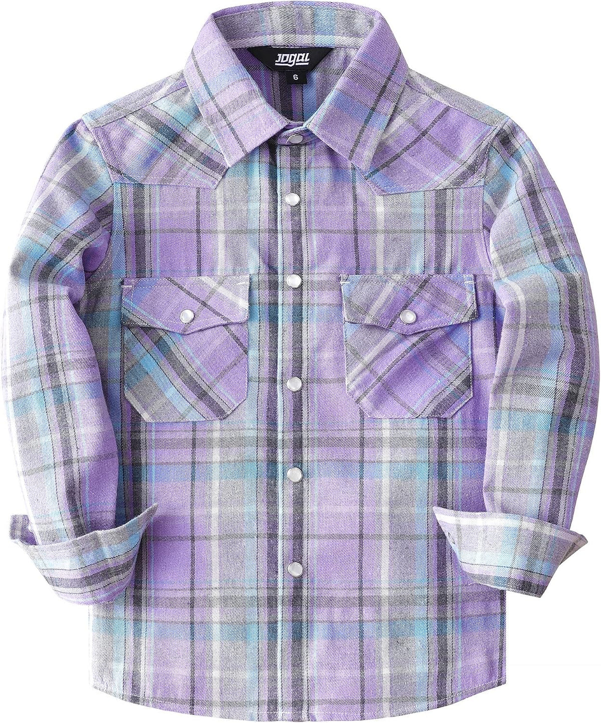 Boys' Western Plaid Long-Sleeve Pearl-Snap Shirt - Lavender - front