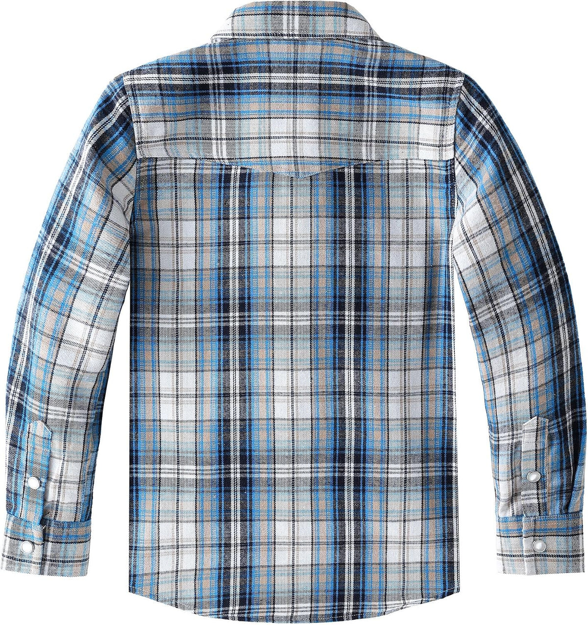 Boys' Western Plaid Long-Sleeve Pearl-Snap Shirt - Navy Beige - back