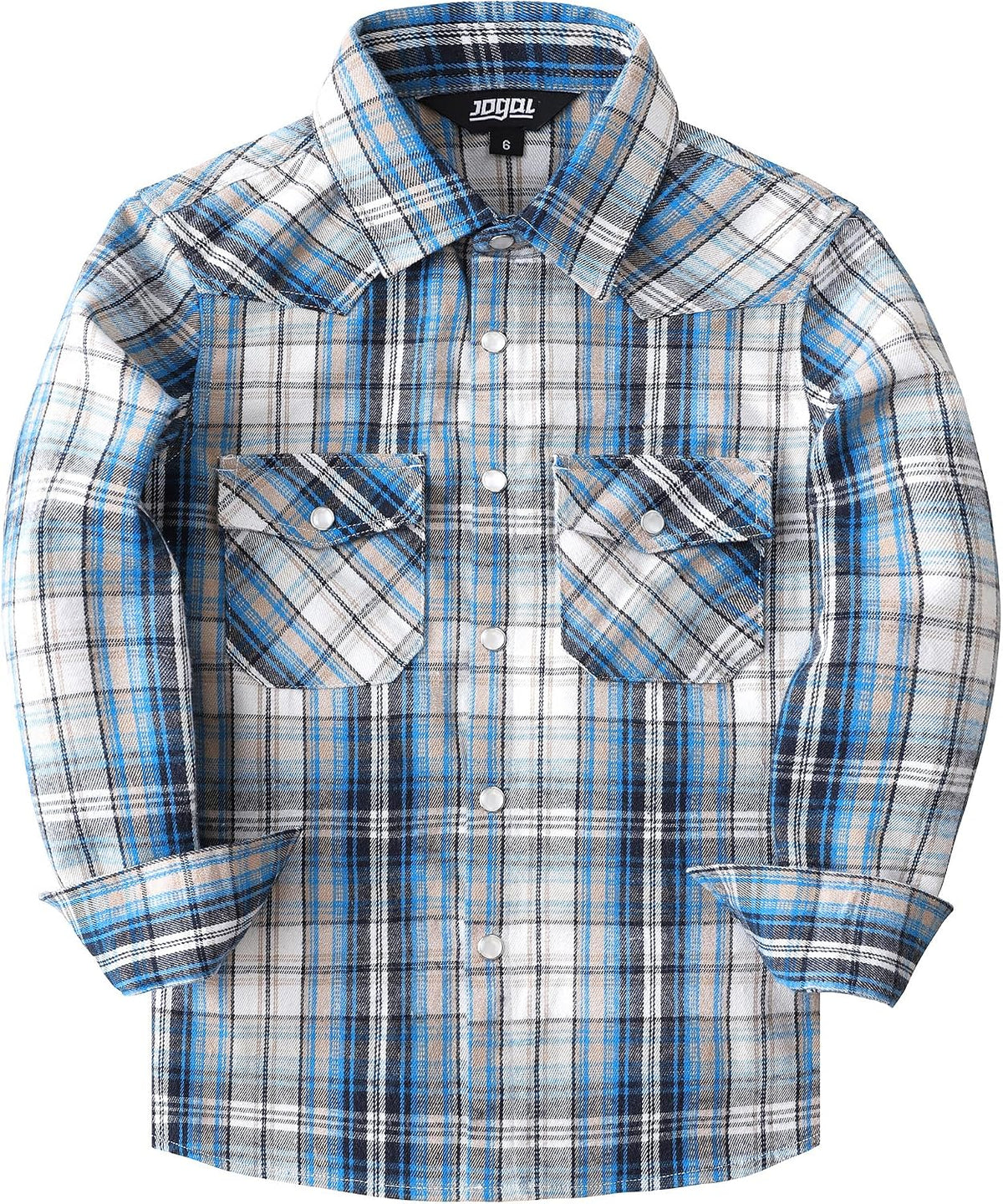 Boys' Western Plaid Long-Sleeve Pearl-Snap Shirt - Navy Beige - front