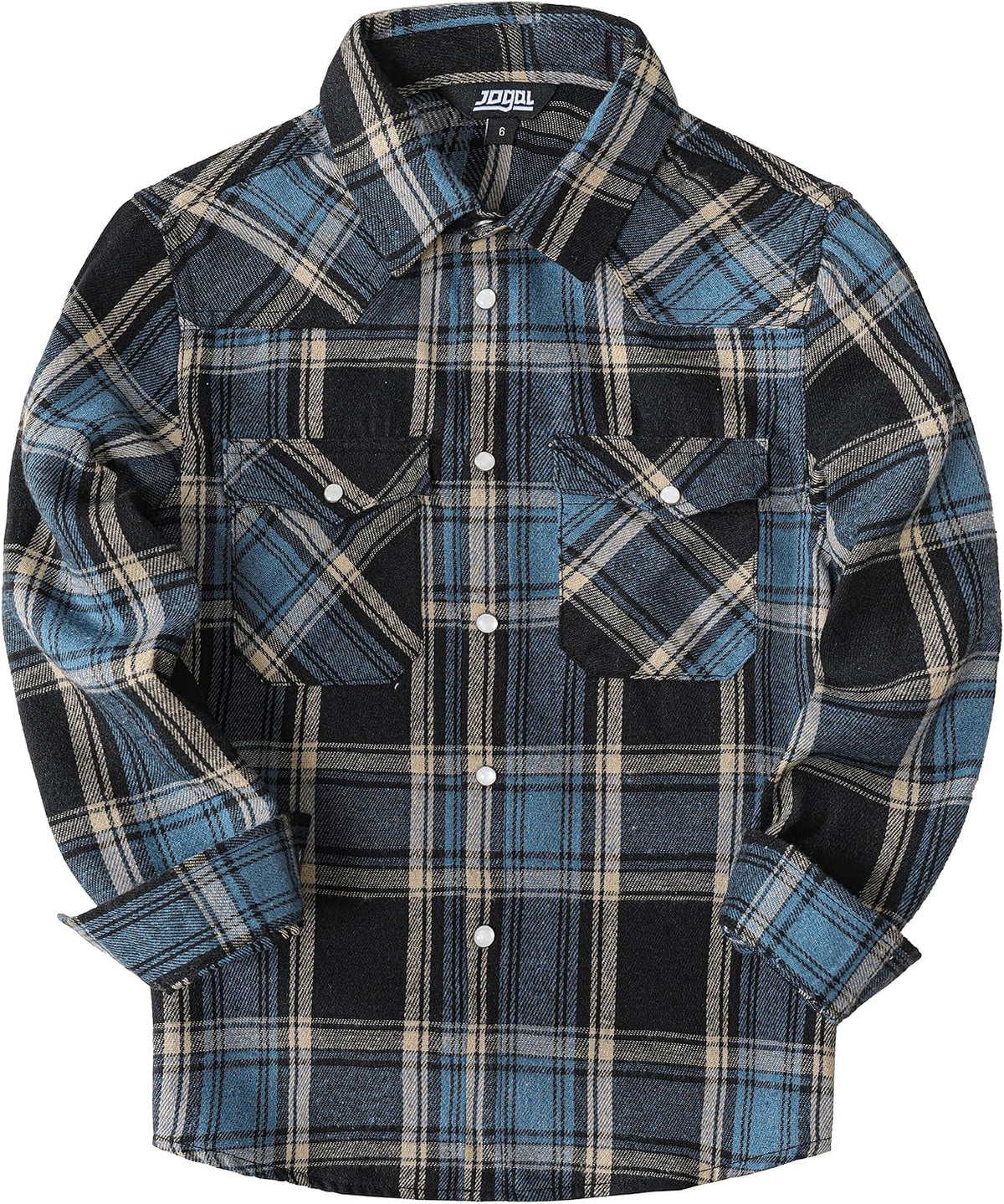 Boys' Western Plaid Long-Sleeve Pearl-Snap Shirt - Navy Black - front