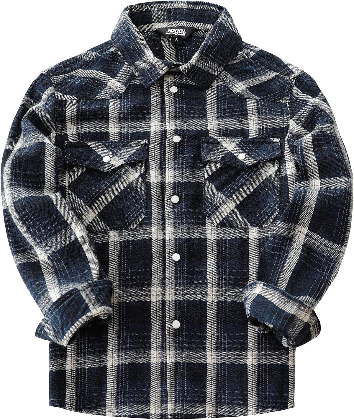 Boys' Western Plaid Long-Sleeve Pearl-Snap Shirt - Navy - front