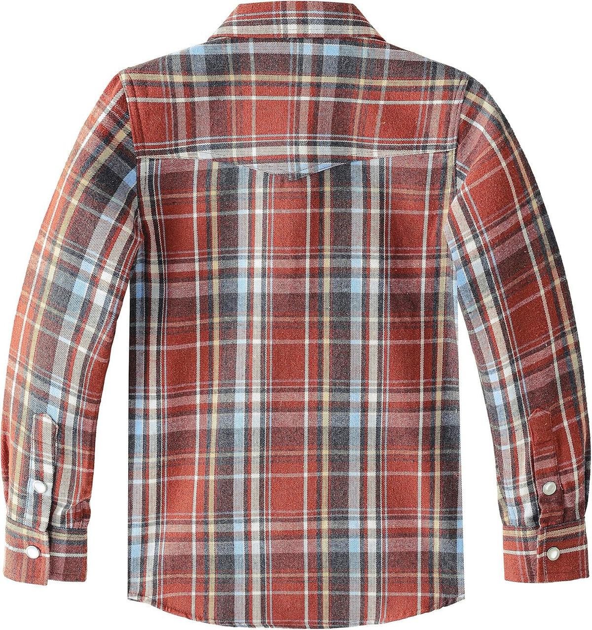 Boys' Western Plaid Long-Sleeve Pearl-Snap Shirt - Orange Blue - back