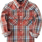 Boys' Western Plaid Long-Sleeve Pearl-Snap Shirt - Orange Blue - front