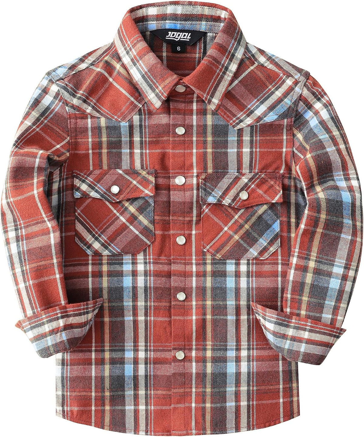 Boys' Western Plaid Long-Sleeve Pearl-Snap Shirt - Orange Blue - front