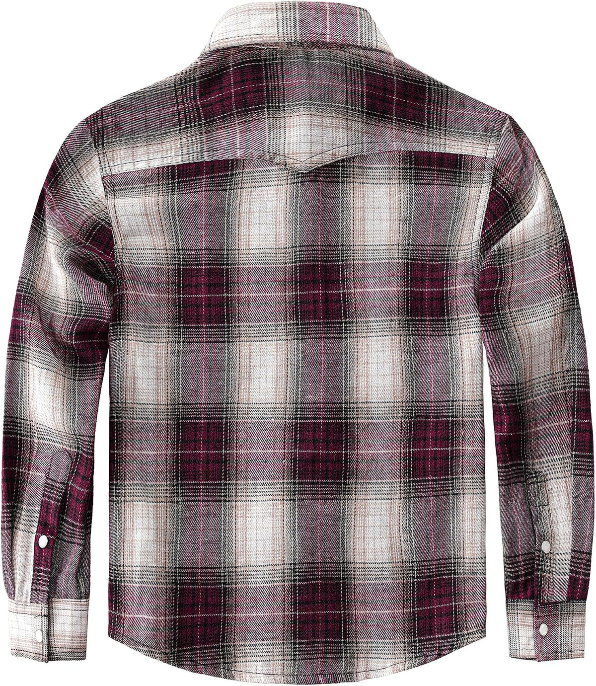 Boys' Western Plaid Long-Sleeve Pearl-Snap Shirt - Pink Beige - back