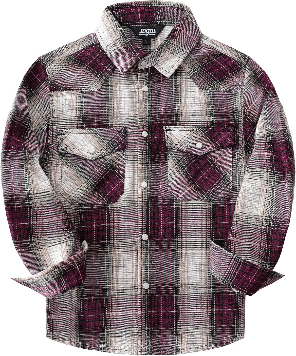 Boys' Western Plaid Long-Sleeve Pearl-Snap Shirt - Pink Beige - front