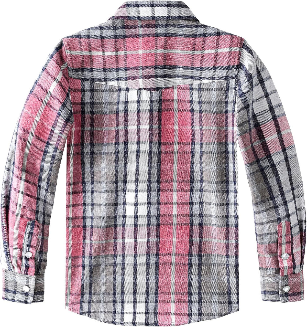 Boys' Western Plaid Long-Sleeve Pearl-Snap Shirt - Pink Grey - back