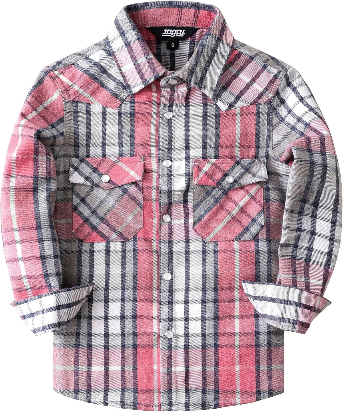 Boys' Western Plaid Long-Sleeve Pearl-Snap Shirt - Pink Grey - front