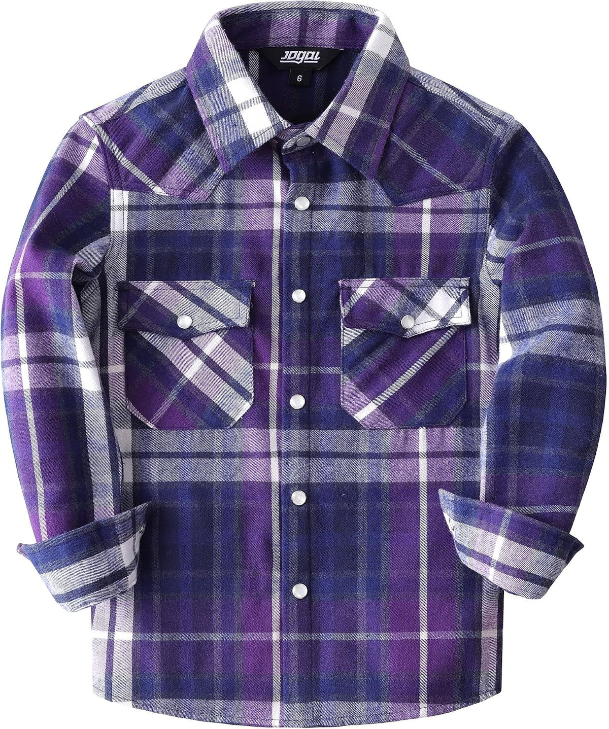 Boys' Western Plaid Long-Sleeve Pearl-Snap Shirt - Purple - front