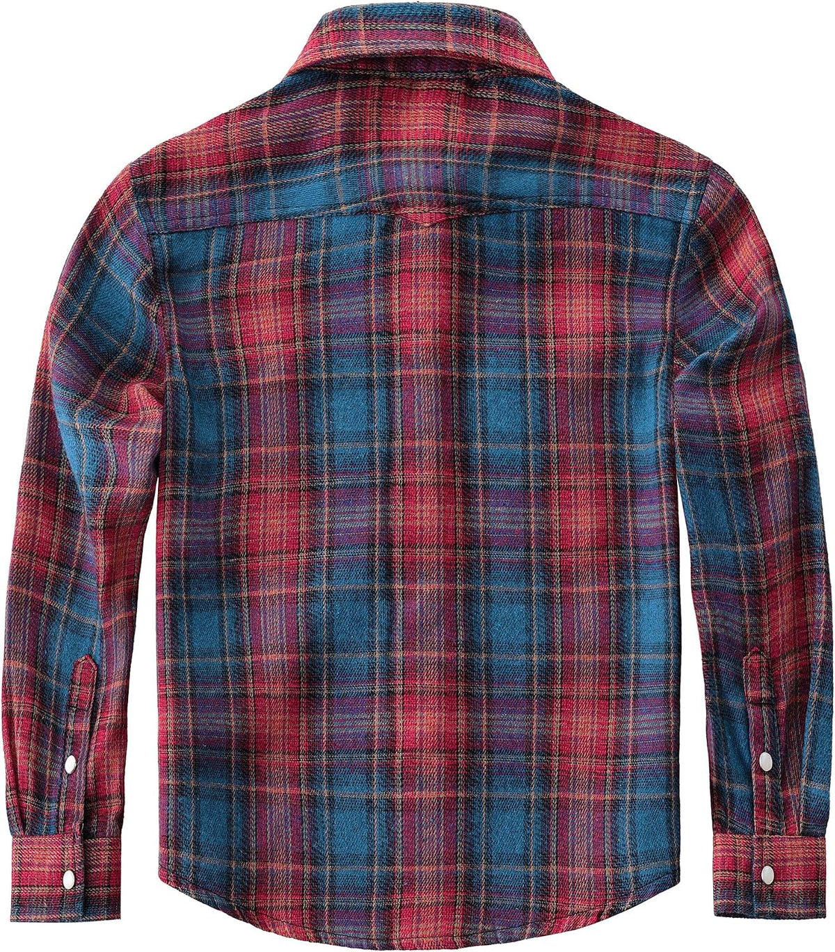 Boys' Western Plaid Long-Sleeve Pearl-Snap Shirt - Red Blue - back