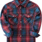 Boys' Western Plaid Long-Sleeve Pearl-Snap Shirt - Red Blue - front