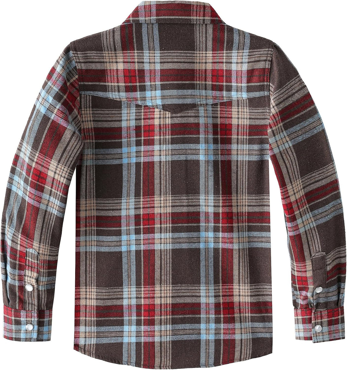 Boys' Western Plaid Long-Sleeve Pearl-Snap Shirt - Red Brown - back