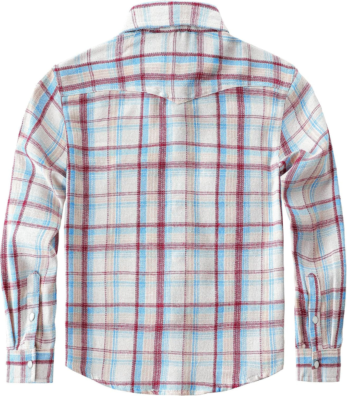 Boys' Western Plaid Long-Sleeve Pearl-Snap Shirt - White Red - back