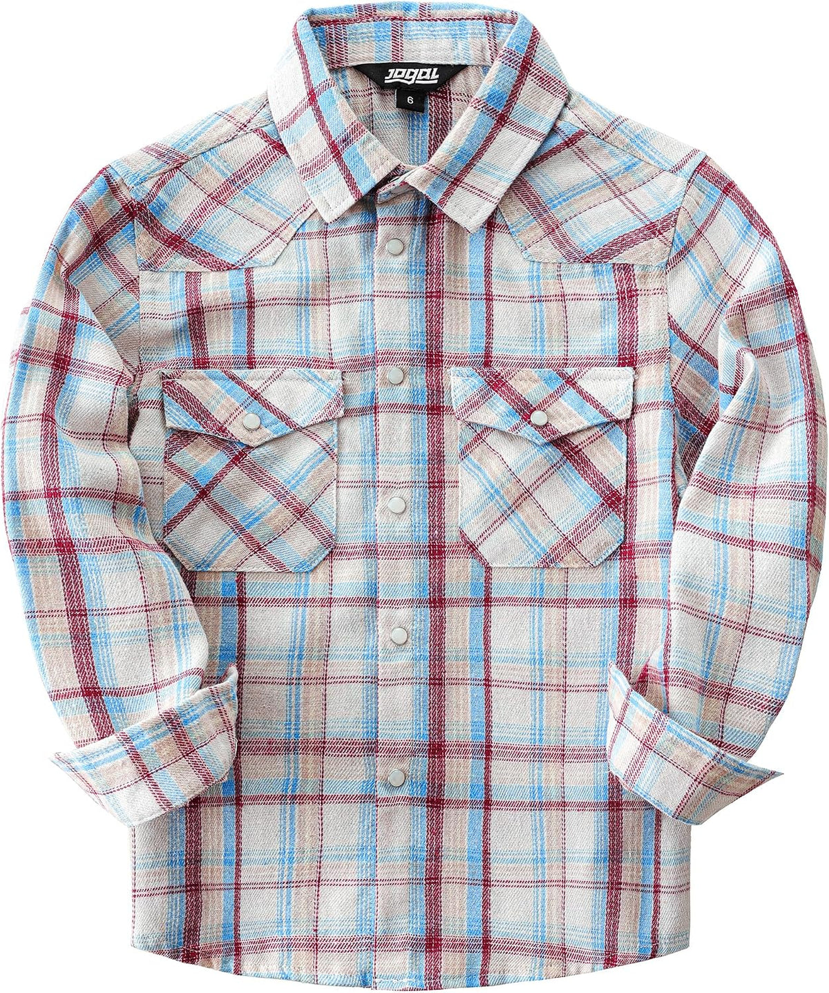 Boys' Western Plaid Long-Sleeve Pearl-Snap Shirt - White Red - front