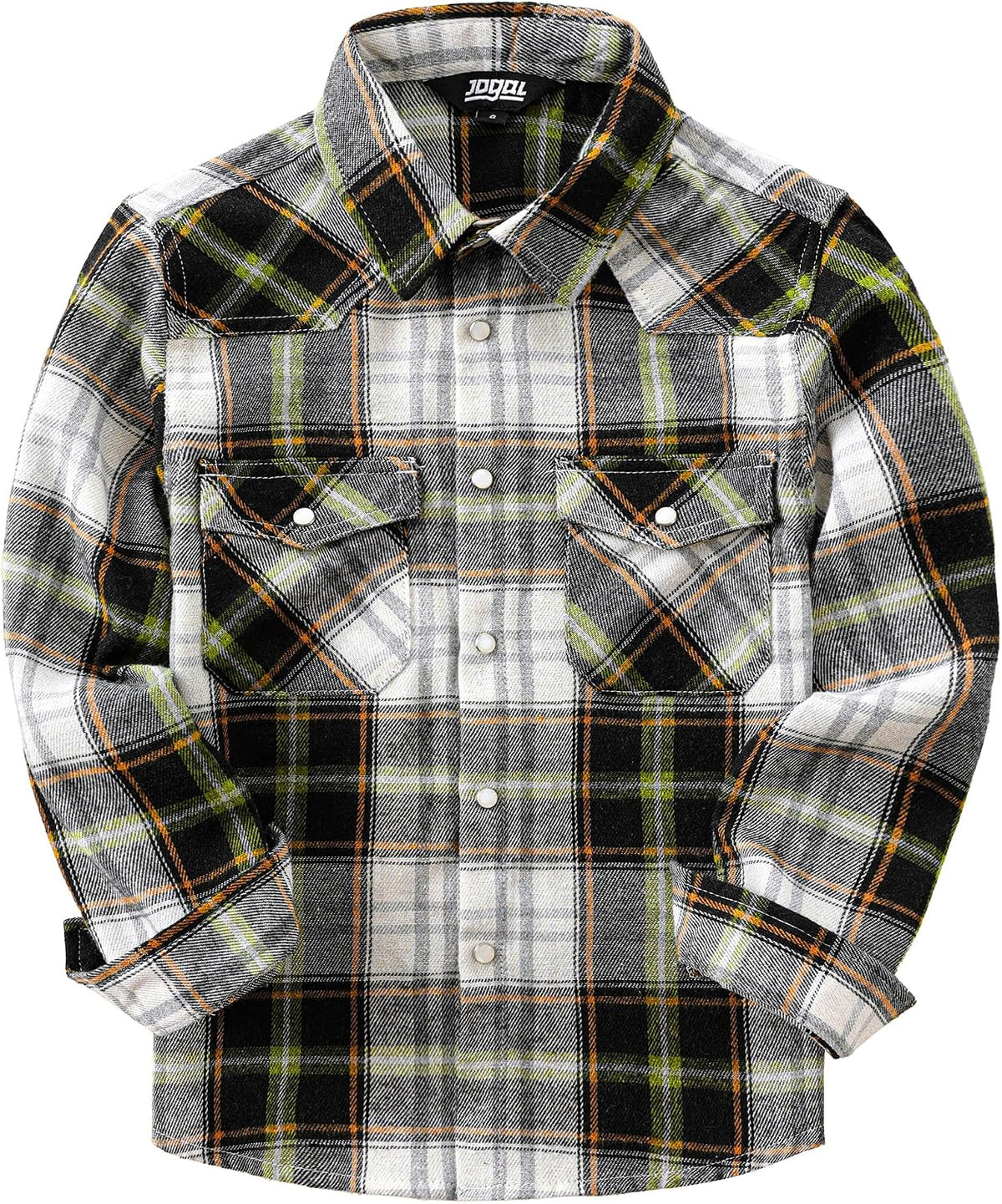 Boys' Western Plaid Long-Sleeve Pearl-Snap Shirt - Yellow Green White - front