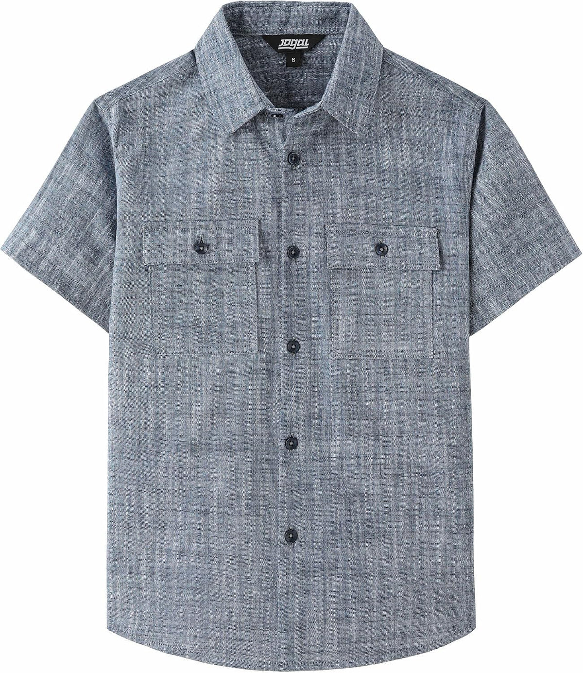 JOGAL C585 Boys' Cotton Chambray Short-Sleeve Shirt - Black - front