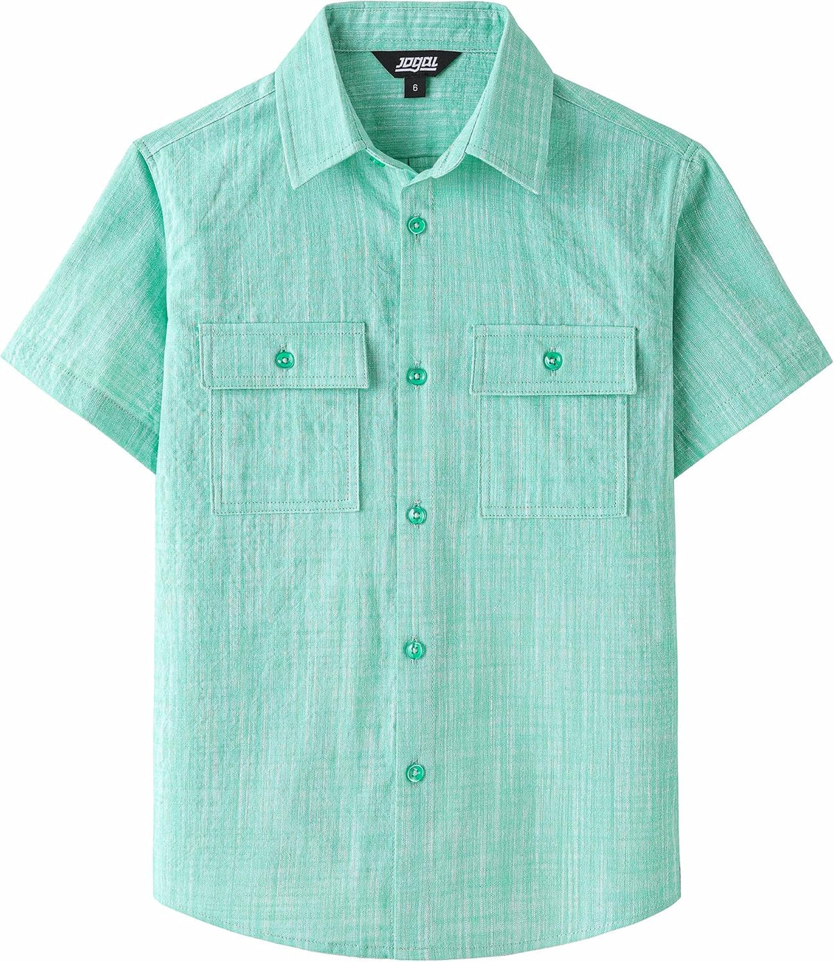 JOGAL C585 Boys' Cotton Chambray Short-Sleeve Shirt - Cyan - front