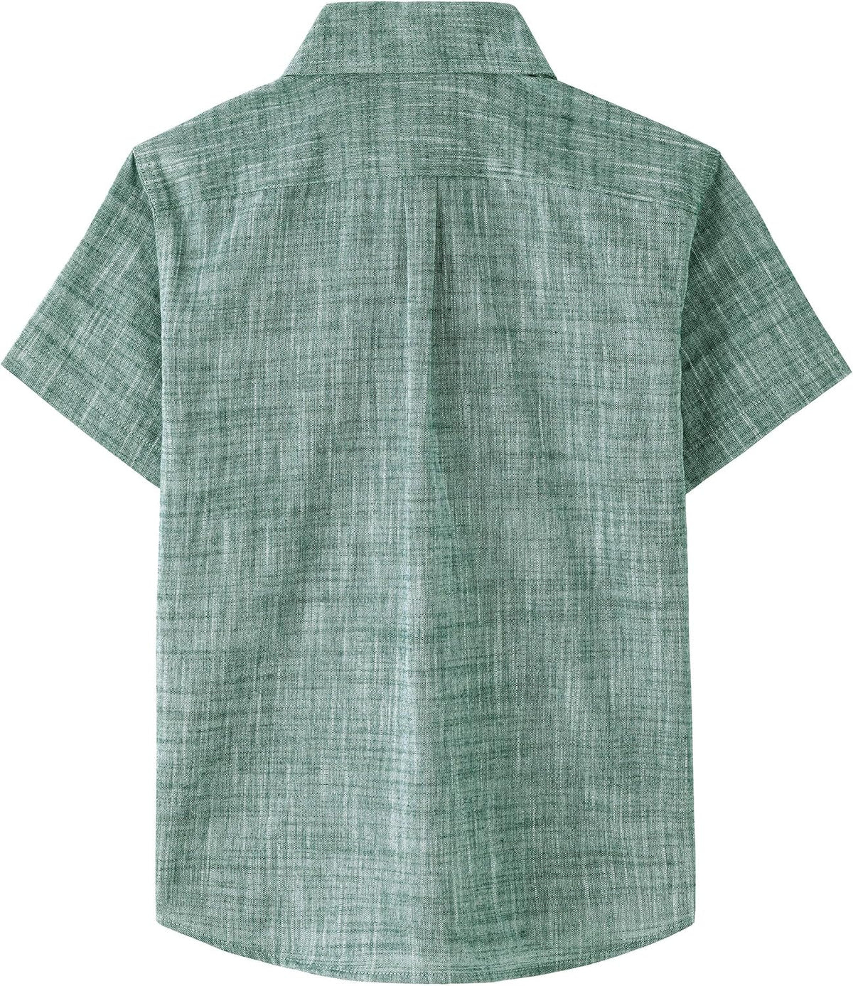 JOGAL C585 Boys' Cotton Chambray Short-Sleeve Shirt - Dark Green - back