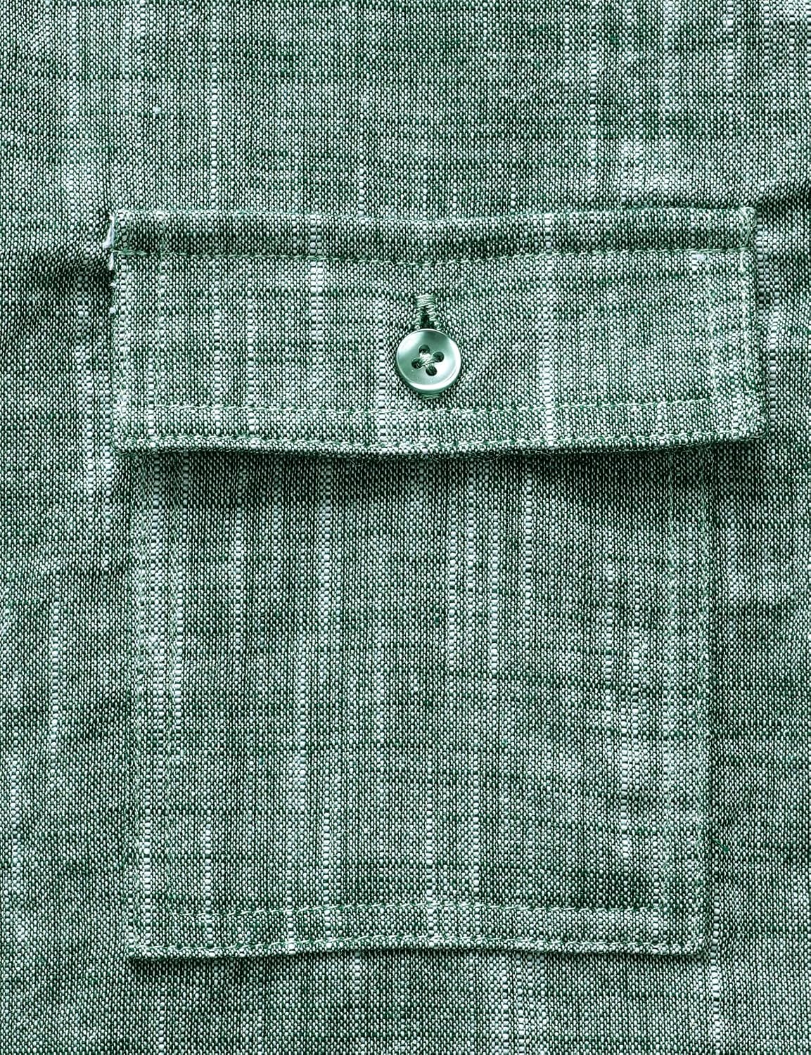 JOGAL C585 Boys' Cotton Chambray Short-Sleeve Shirt - Dark Green - chest pocket detail