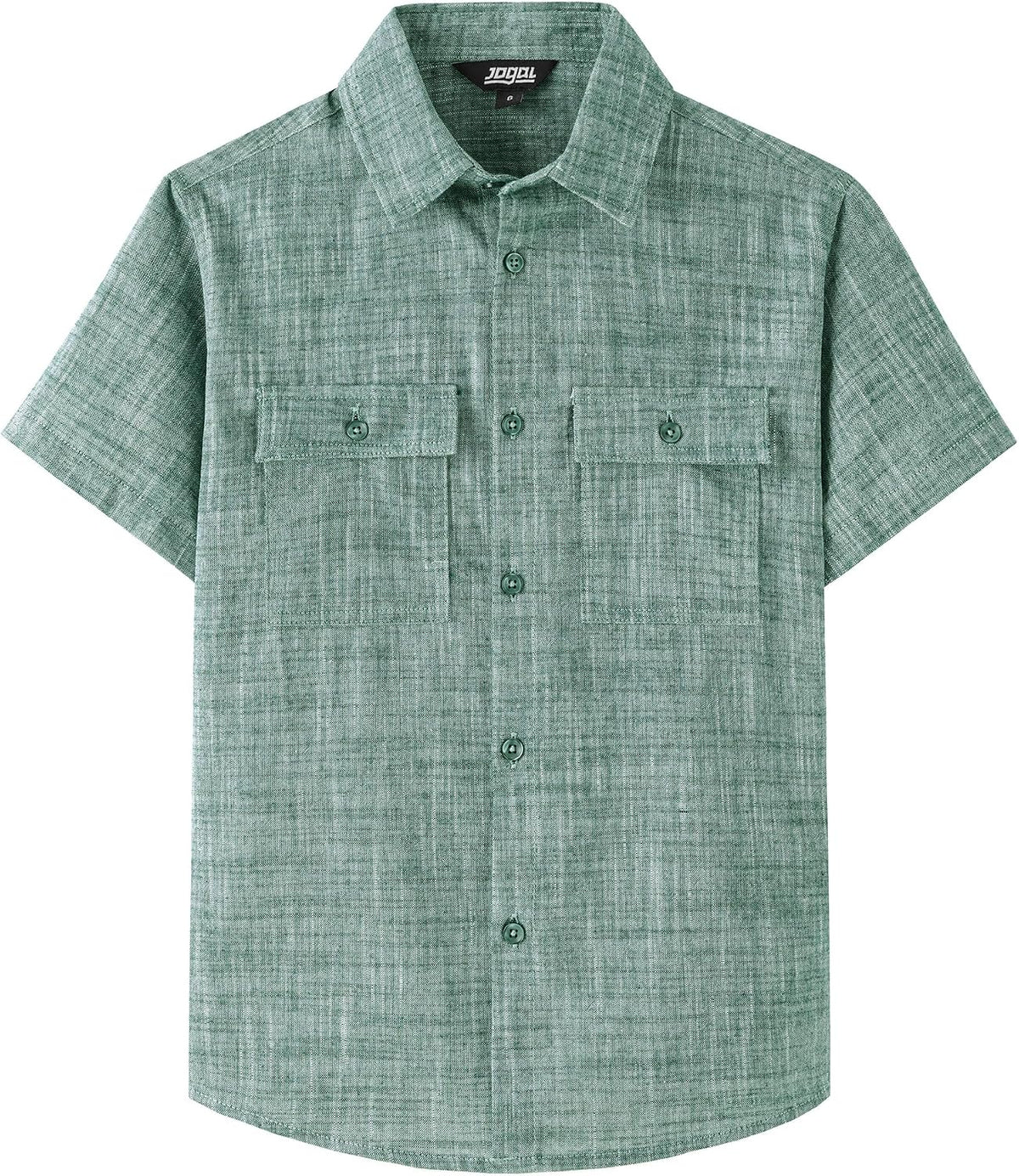 JOGAL C585 Boys' Cotton Chambray Short-Sleeve Shirt - Dark Green - front