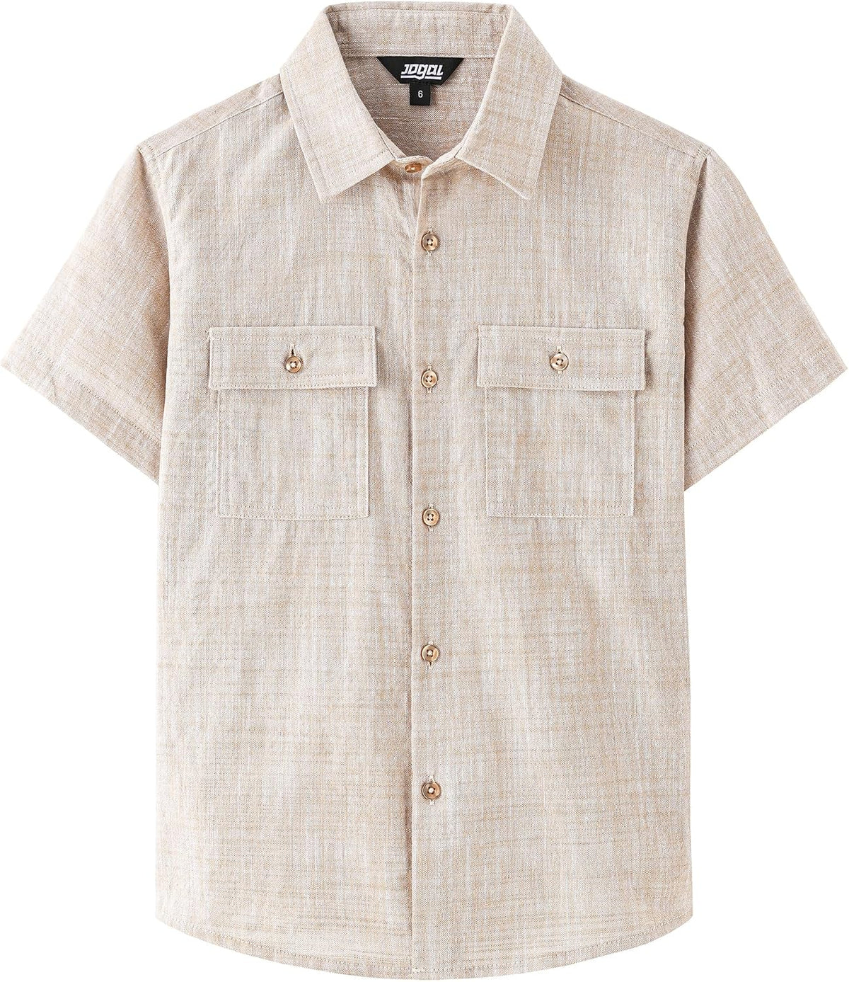 JOGAL C585 Boys' Cotton Chambray Short-Sleeve Shirt - Khaki - front