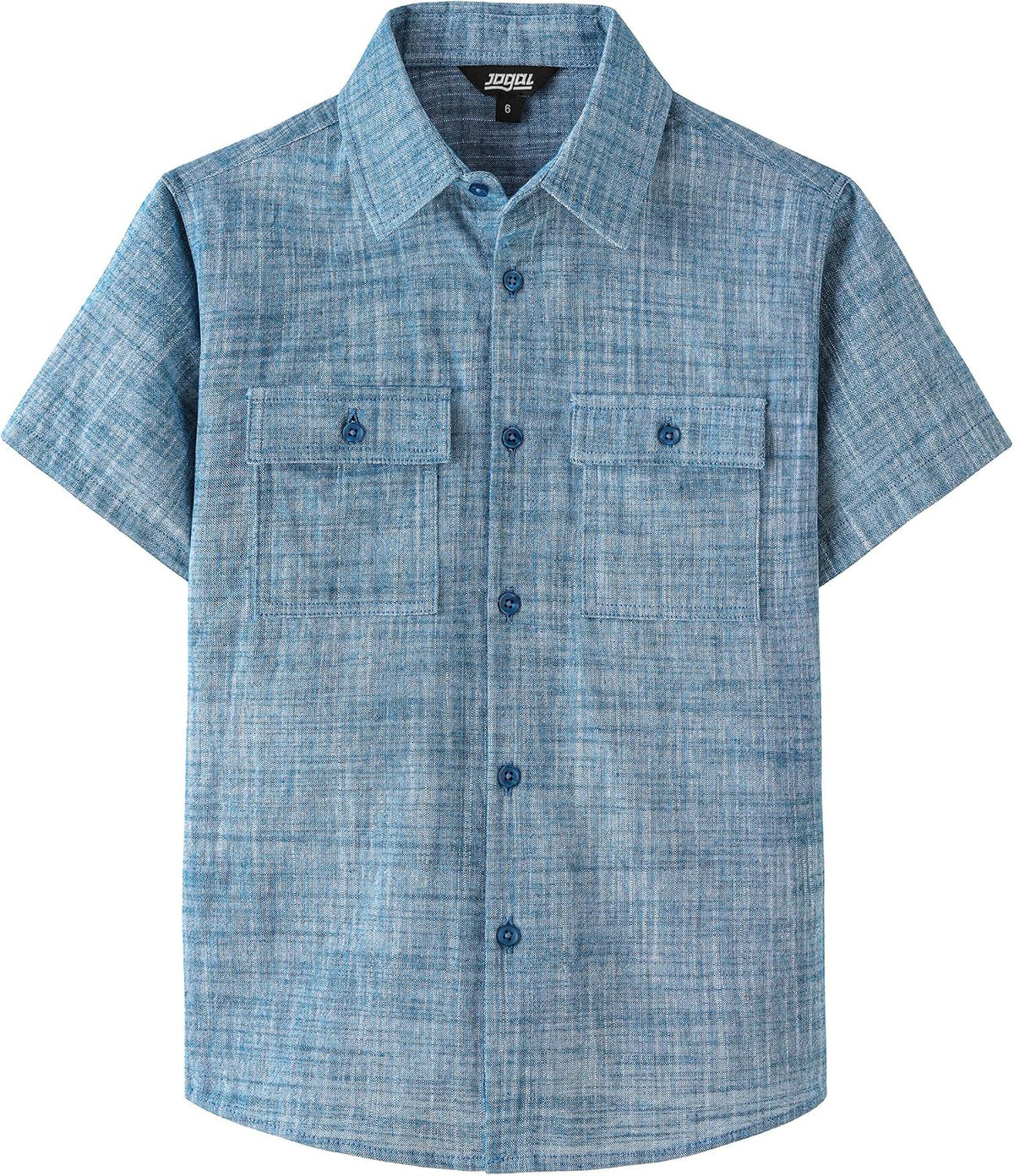 JOGAL C585 Boys' Cotton Chambray Short-Sleeve Shirt - Navy - front