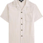 JOGAL C587 Boys Cotton Chambray Cuban Collar Short-Sleeve Shirt - Beige - front view