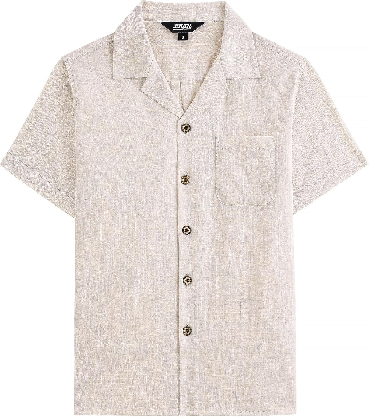 JOGAL C587 Boys Cotton Chambray Cuban Collar Short-Sleeve Shirt - Beige - front view