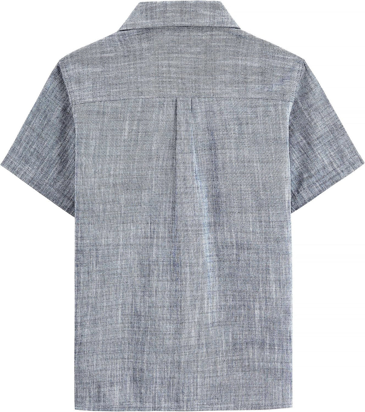 JOGAL C587 Boys Cotton Chambray Cuban Collar Short-Sleeve Shirt - Black - back view