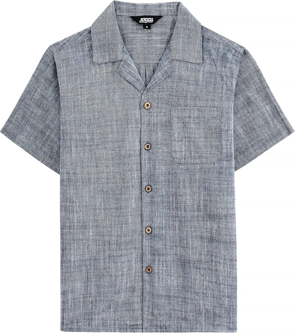 JOGAL C587 Boys Cotton Chambray Cuban Collar Short-Sleeve Shirt - Black - front view