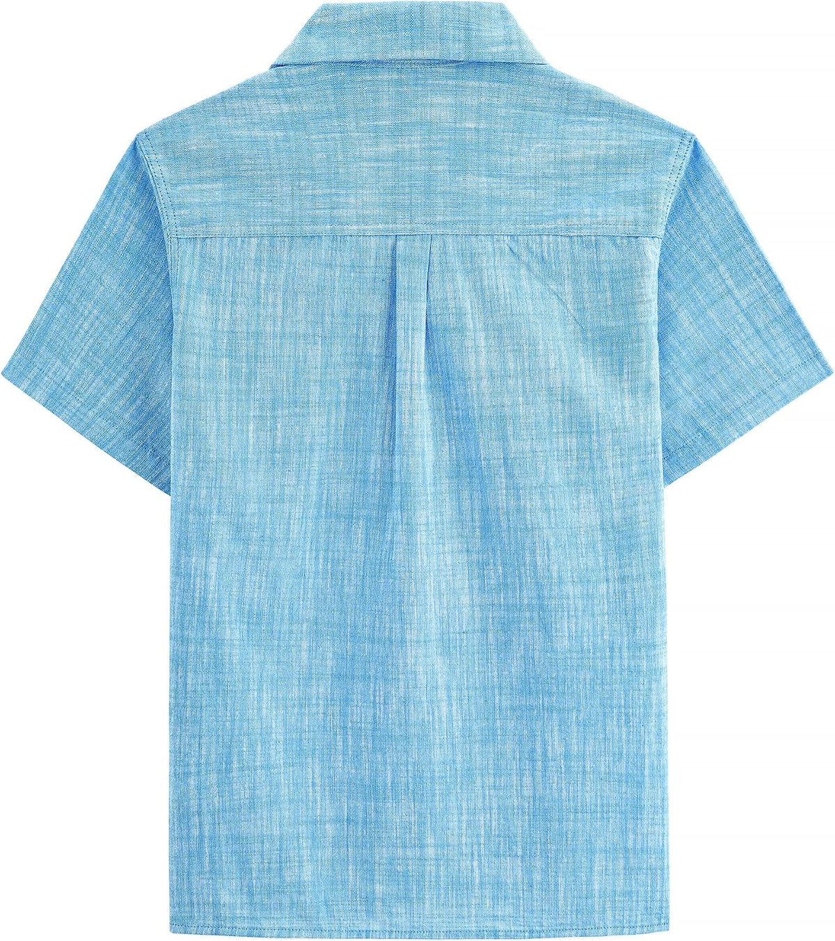 JOGAL C587 Boys Cotton Chambray Cuban Collar Short-Sleeve Shirt - Blue - back view