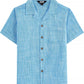 JOGAL C587 Boys Cotton Chambray Cuban Collar Short-Sleeve Shirt - Blue - front view