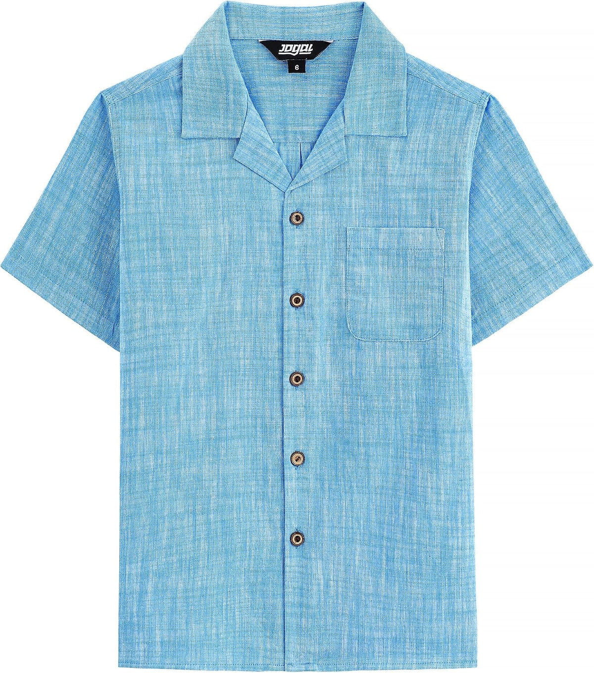 JOGAL C587 Boys Cotton Chambray Cuban Collar Short-Sleeve Shirt - Blue - front view