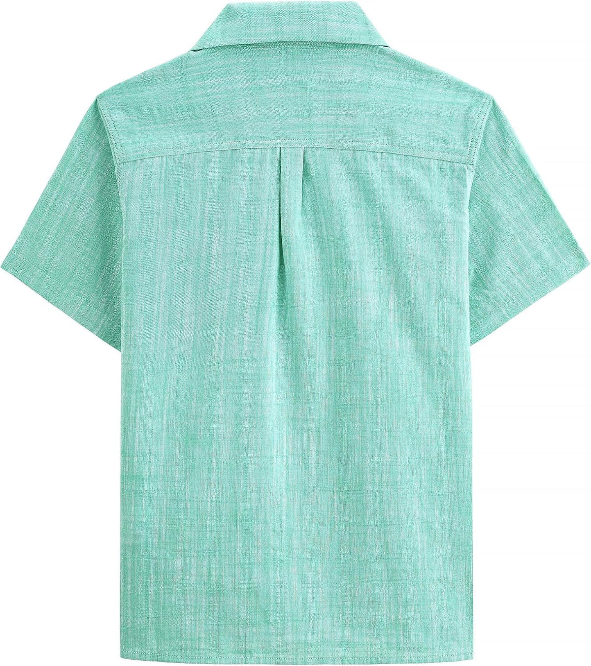 JOGAL C587 Boys Cotton Chambray Cuban Collar Short-Sleeve Shirt - Cyan - back view