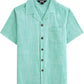 JOGAL C587 Boys Cotton Chambray Cuban Collar Short-Sleeve Shirt - Cyan - front view