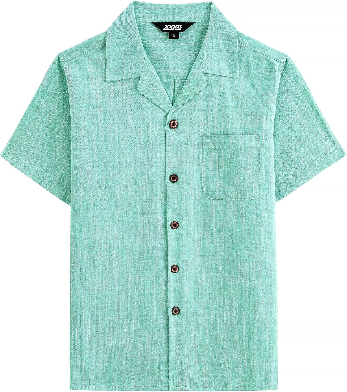JOGAL C587 Boys Cotton Chambray Cuban Collar Short-Sleeve Shirt - Cyan - front view